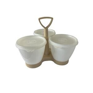 Tupperware‎ 3 Condiment Caddy Server Set with Tupper Seal Lids Tan 758 Vintage